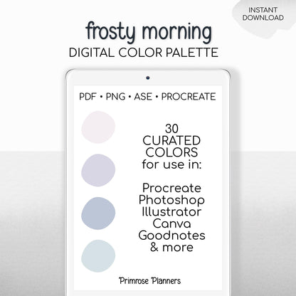 Procreate Color Palette Muted Winter Pastels | Pink, Purple, Aqua, Blue | Soft Frosty iPad Swatches