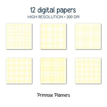 Pastel Yellow Plaid, Seamless Digital Paper, Soft Buttercream Tartan, Spring Buffalo Check, Aesthetic Printable Patterns, Commercial Use