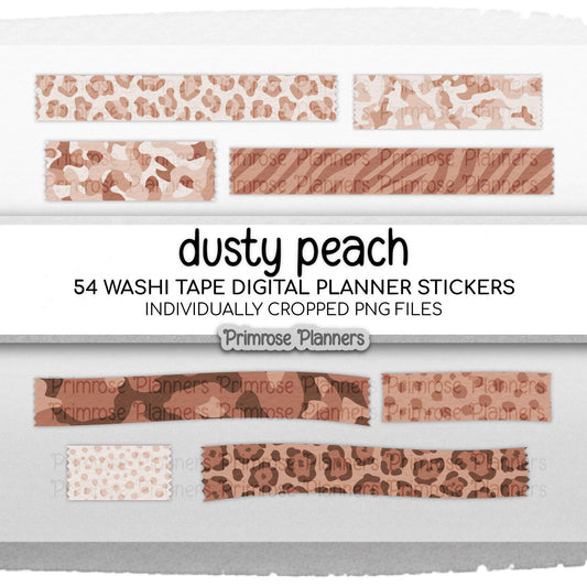 Dusty Peach Camo Leopard Washi Tape Stickers | Digital Planner Scrapbook PNGs