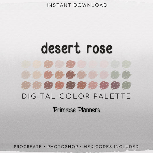Desert Rose Procreate Palette & Photoshop Swatches, Boho Muted Colors, Blush Pink Copper Rust Sage Green, Hex Codes