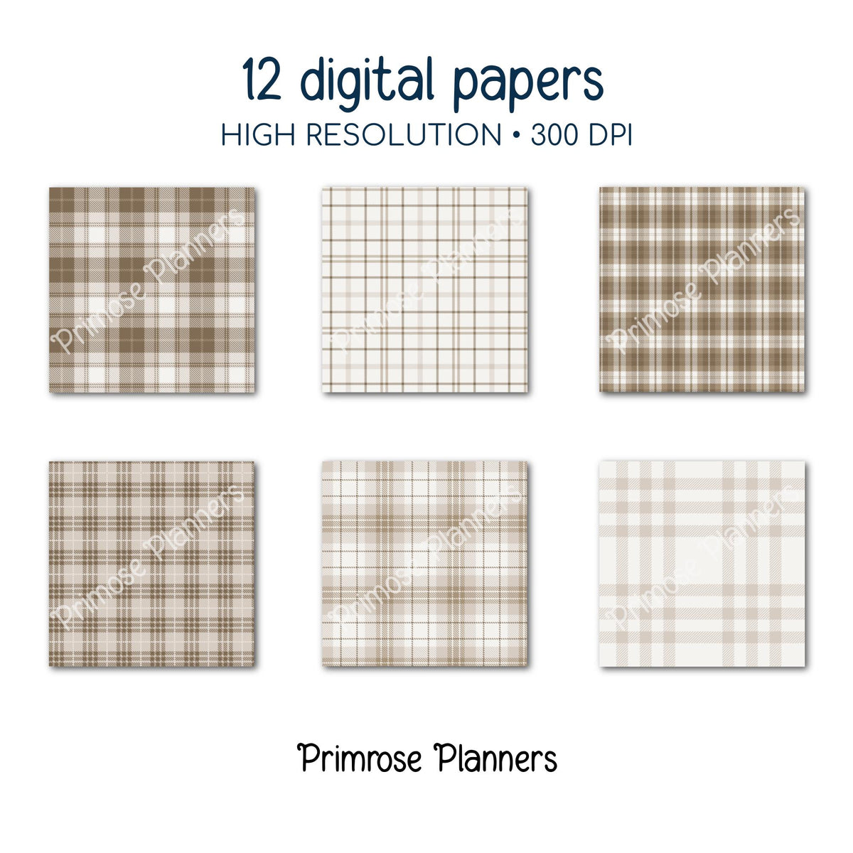Seamless Mocha Brown Plaid Digital Paper, Buffalo Check, Warm Latte Tartan Patterns, Neutral Fall Scrapbook, Commercial Use, 300 DPI