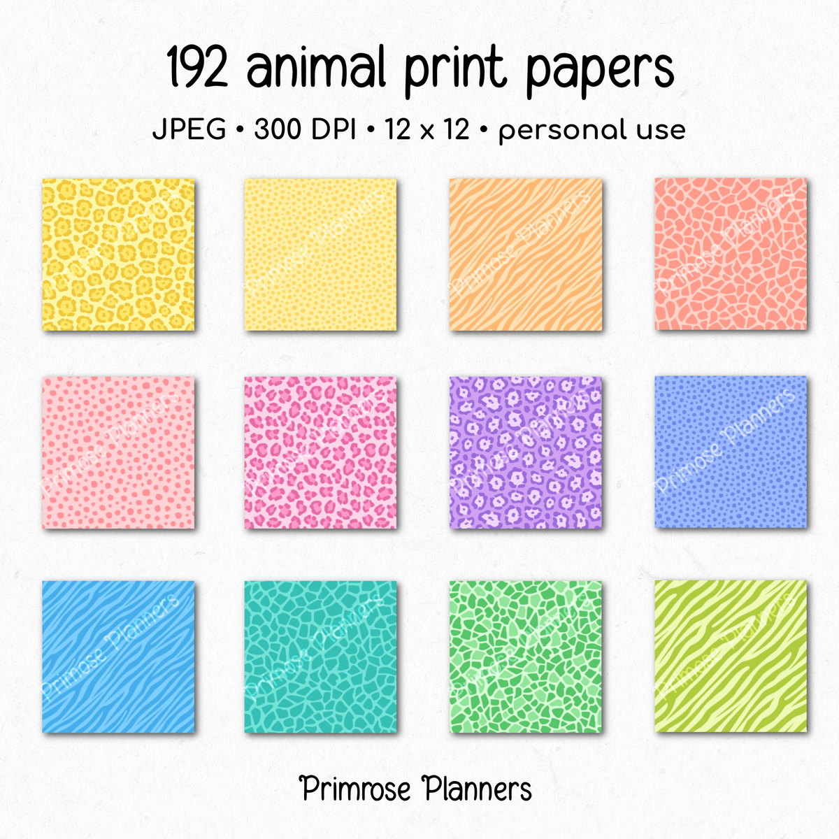 Dreamy Pastel Animal Print Digital Paper, Rainbow Safari Background Bundle, Colorful Leopard Cheetah Zebra Tiger Spots Scrapbook