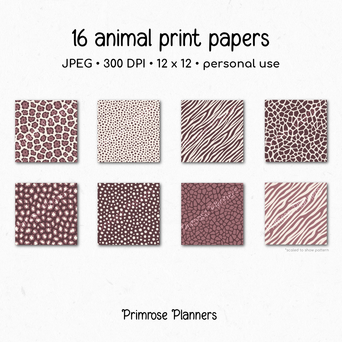 Burgundy & Cream Animal Print Digital Paper - Dark Red Leopard Cheetah Zebra Giraffe Tiger Backgrounds for Scrapbooks & Crafts