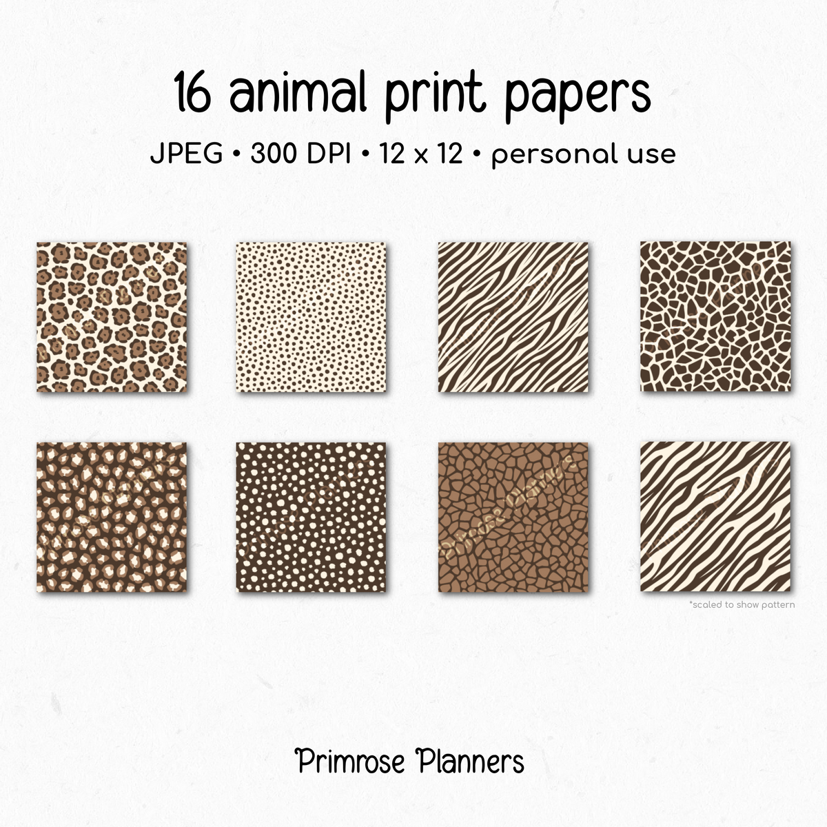 Cacao Brown and Cream Animal Print Digital Paper - Leopard Cheetah Zebra Giraffe Tiger Backgrounds for Scrapbooks & Crafts