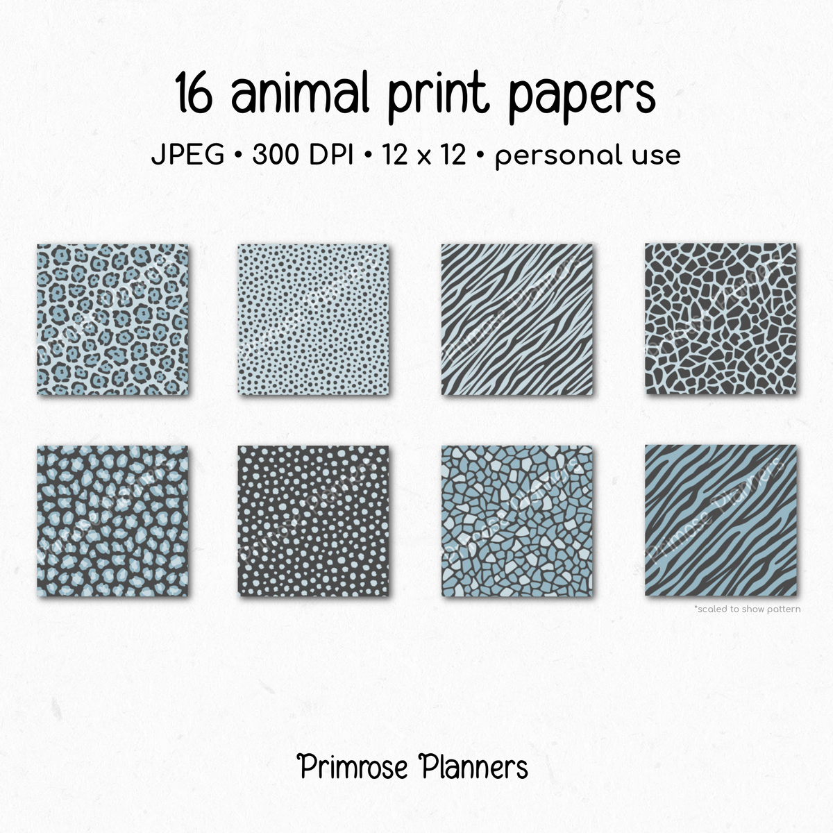 Slate Blue & Moonstone Gray Animal Print Digital Paper - Leopard Cheetah Zebra Tiger Backgrounds for Scrapbooks