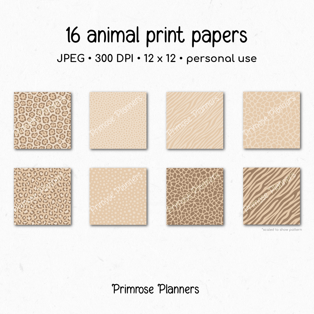 Hazelnut Tan Animal Print Digital Paper - Warm Brown Leopard Cheetah Zebra Giraffe Tiger Backgrounds for Scrapbooking & Crafts