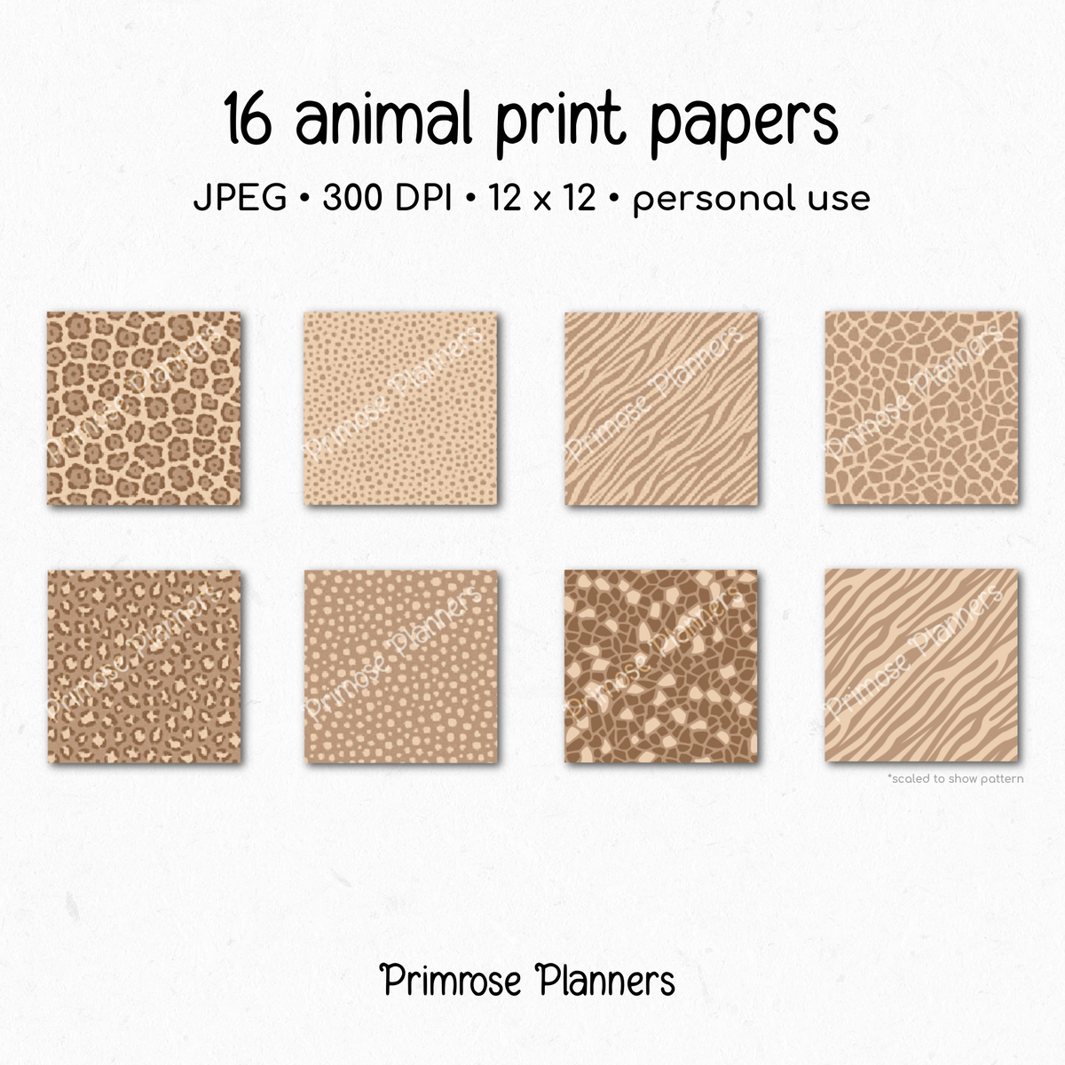 Tan and Brown Animal Print Digital Paper - Earthy Leopard Cheetah Zebra Giraffe Tiger Backgrounds for Scrapbooking