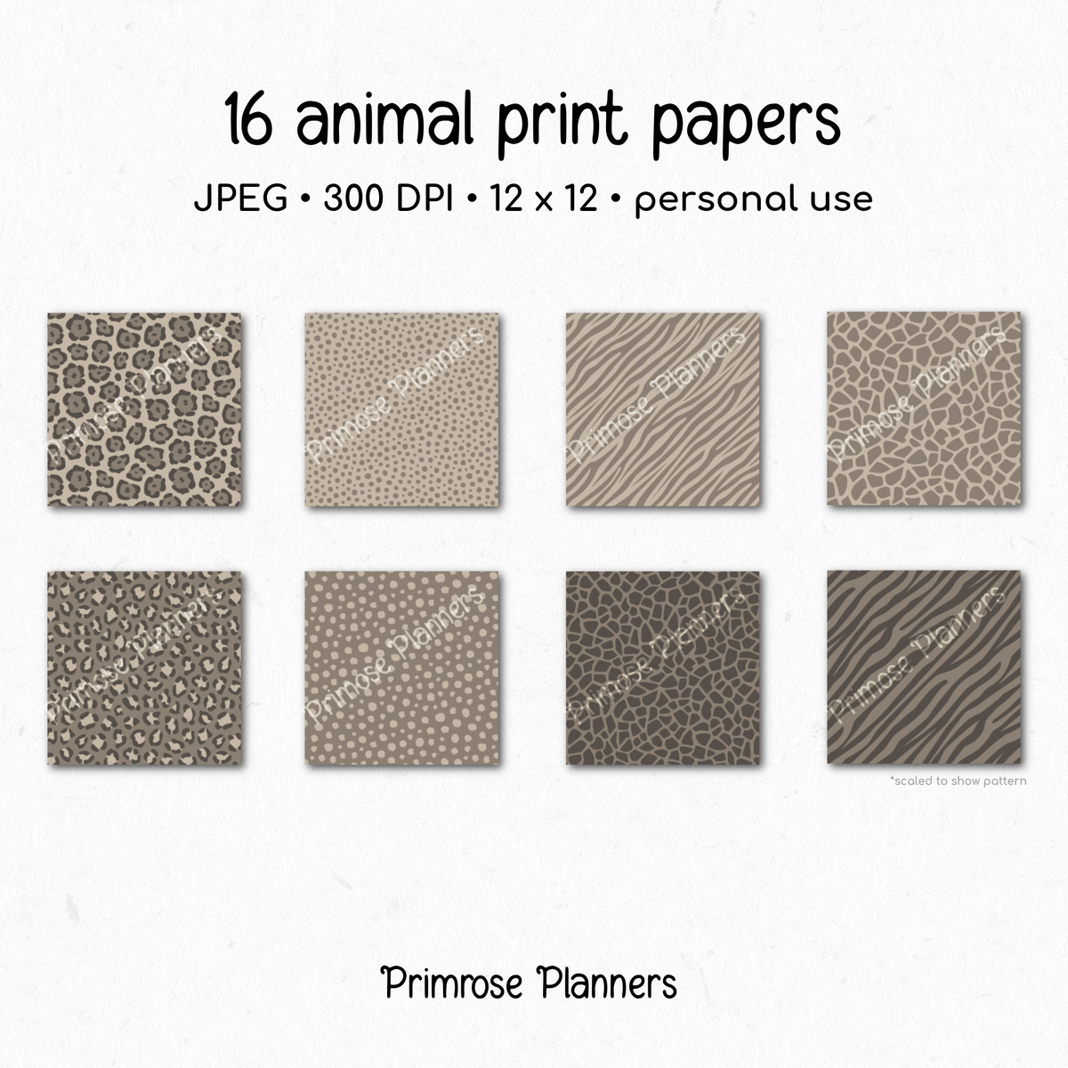 Greige Taupe Animal Print Digital Paper - Putty Leopard Cheetah Zebra Giraffe Tiger Backgrounds for Crafts &amp; Scrapbooks