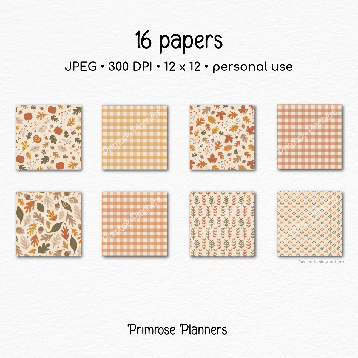 Neutral Autumn Woods Paper, Cozy Fall Leaves Acorn Pattern, Beige Brown Plaid Backgrounds, Earthy Thanksgiving Digital Paper