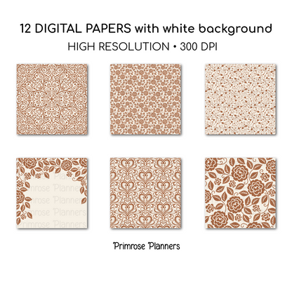Copper Digital Paper | Elegant Cream Backgrounds | Neutral Rustic Pattern | Printable Paper for Crafts