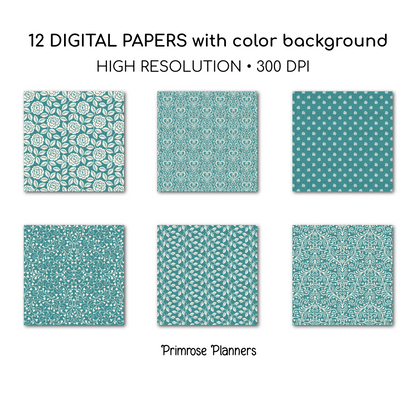 Vintage Blue and Cream Digital Paper | Patina Backgrounds | Shabby Chic Printable Paper for Crafts | Digital Scrapbooking