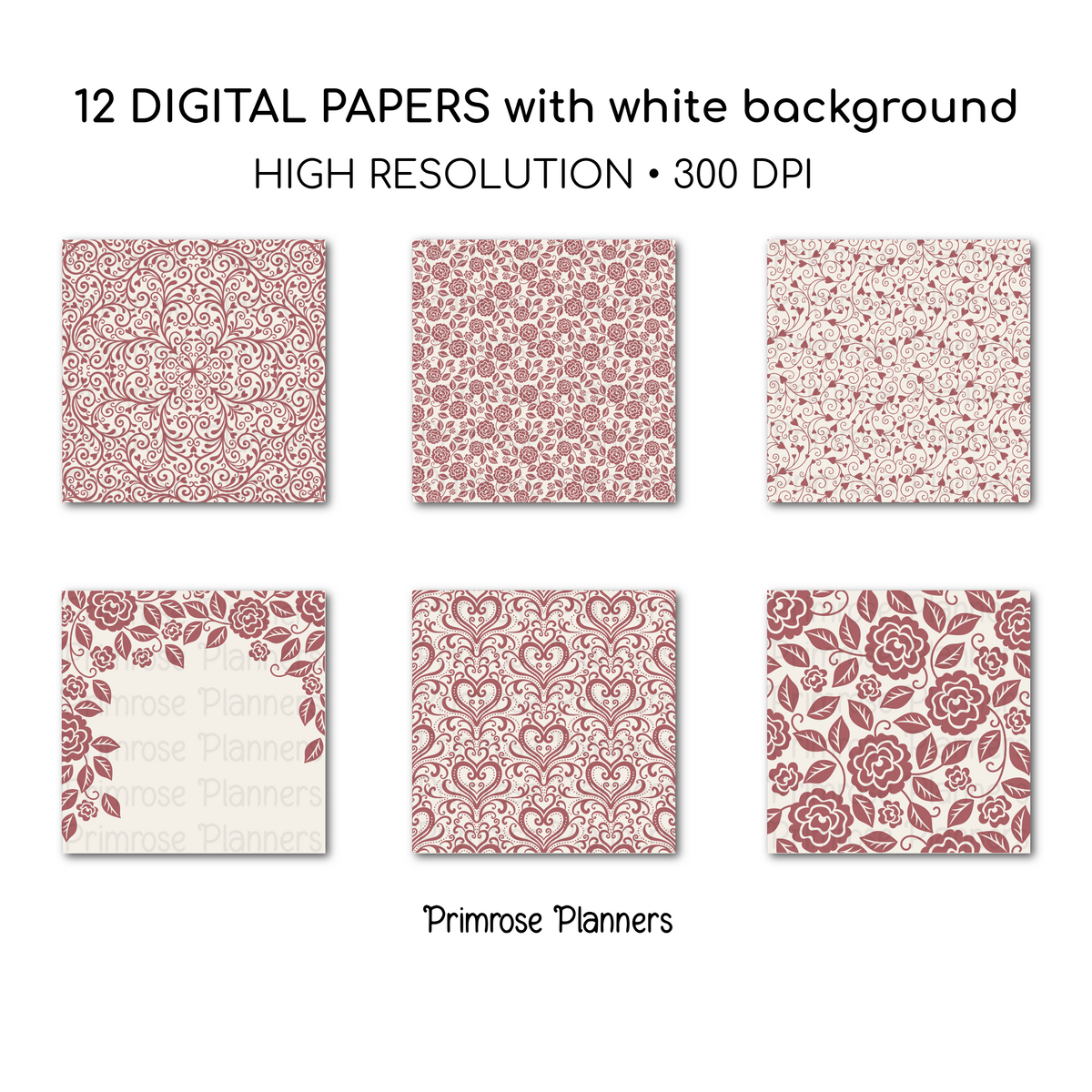 Pink and Cream Digital Paper Pack | Rosebud Floral Backgrounds | Shabby Chic Printable Paper for Crafts | Scrapbooking Supplies