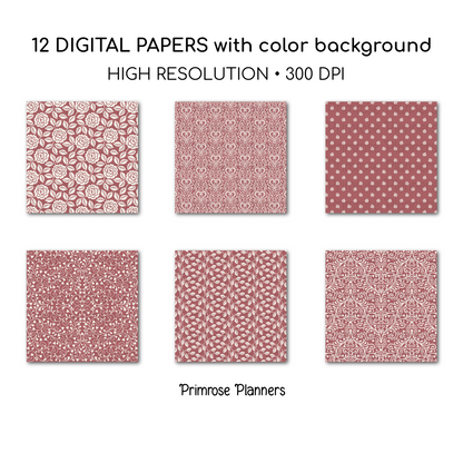 Pink and Cream Digital Paper Pack | Rosebud Floral Backgrounds | Shabby Chic Printable Paper for Crafts | Scrapbooking Supplies