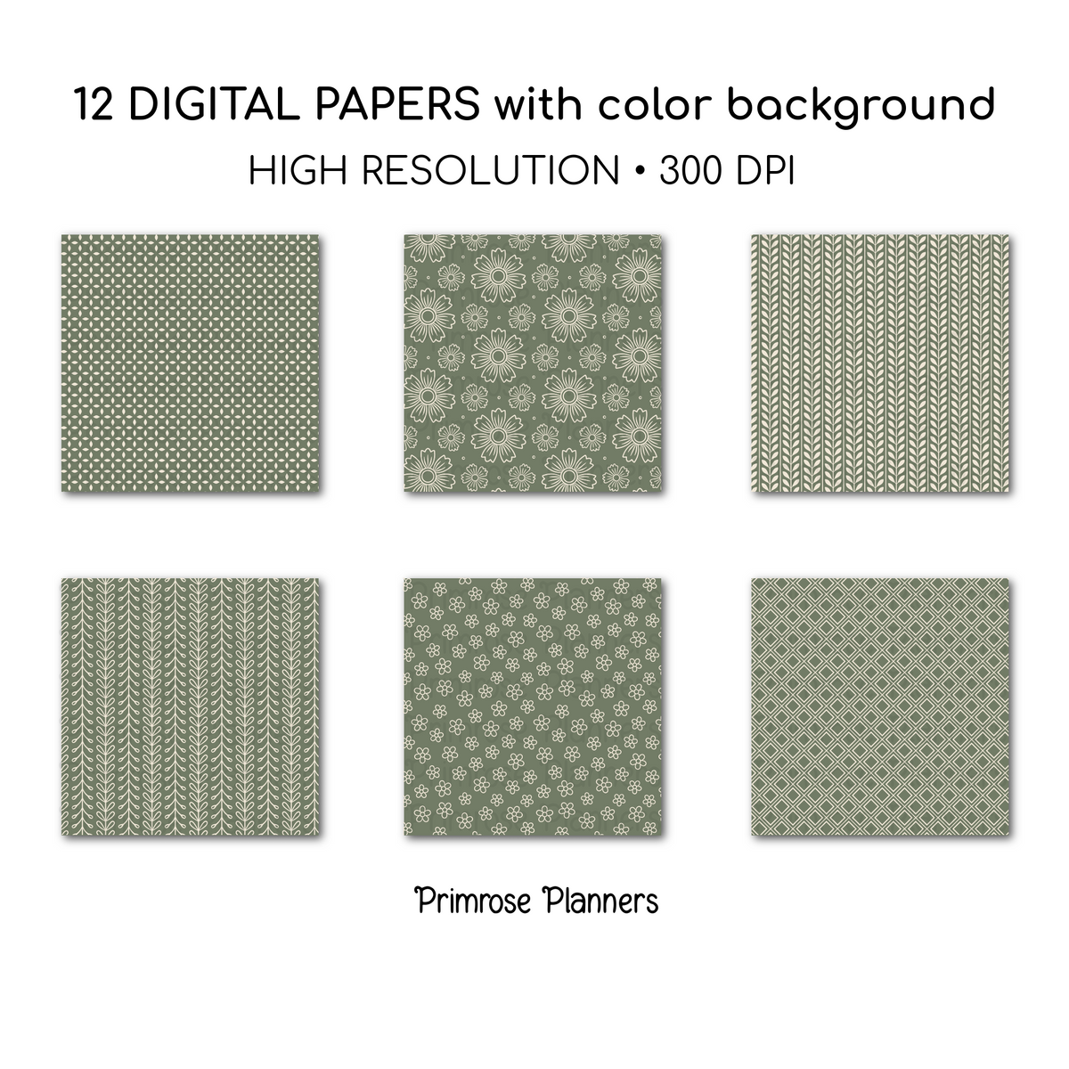 Dusty Olive Digital Paper | Scandi Botanical & Bold Geometric | Folk Art Floral Printables | Junk Journal Pages