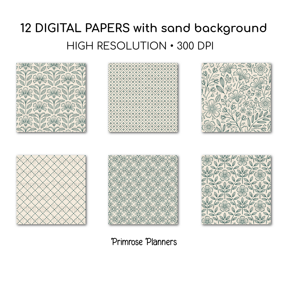 Deep Teal Digital Paper | Scandi Botanical & Bold Geometric | Moody Folk Art Printables | Junk Journal Pages