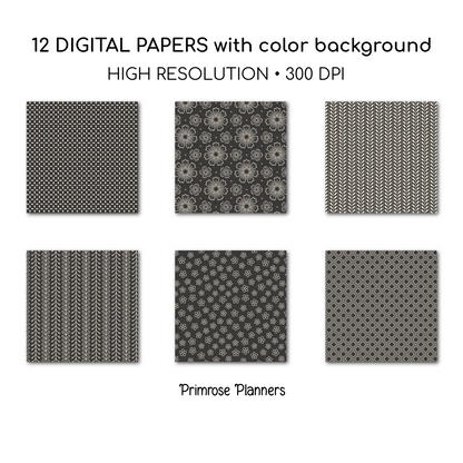 Moody Neutral Paper Pack | Scandinavian Minimalist Background | Retro Boho Line Art | Earthy Scrapbook Pages
