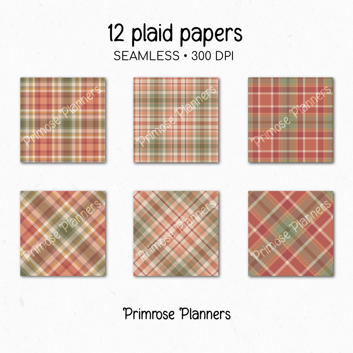 Autumn Berry Tartan Plaid Digital Paper, Red Green Fall Scrapbook Backgrounds, Cozy Thanksgiving Pattern, Commercial Use