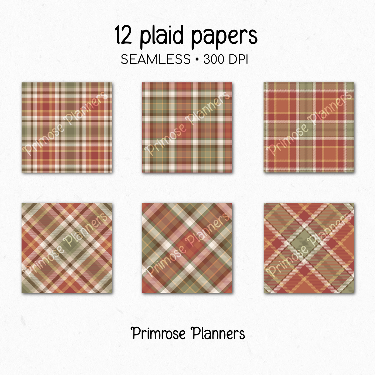 Autumn Leaves Tartan Plaid Digital Paper Pack, Red Green Fall Scrapbook Backgrounds, Cozy Thanksgiving Pattern