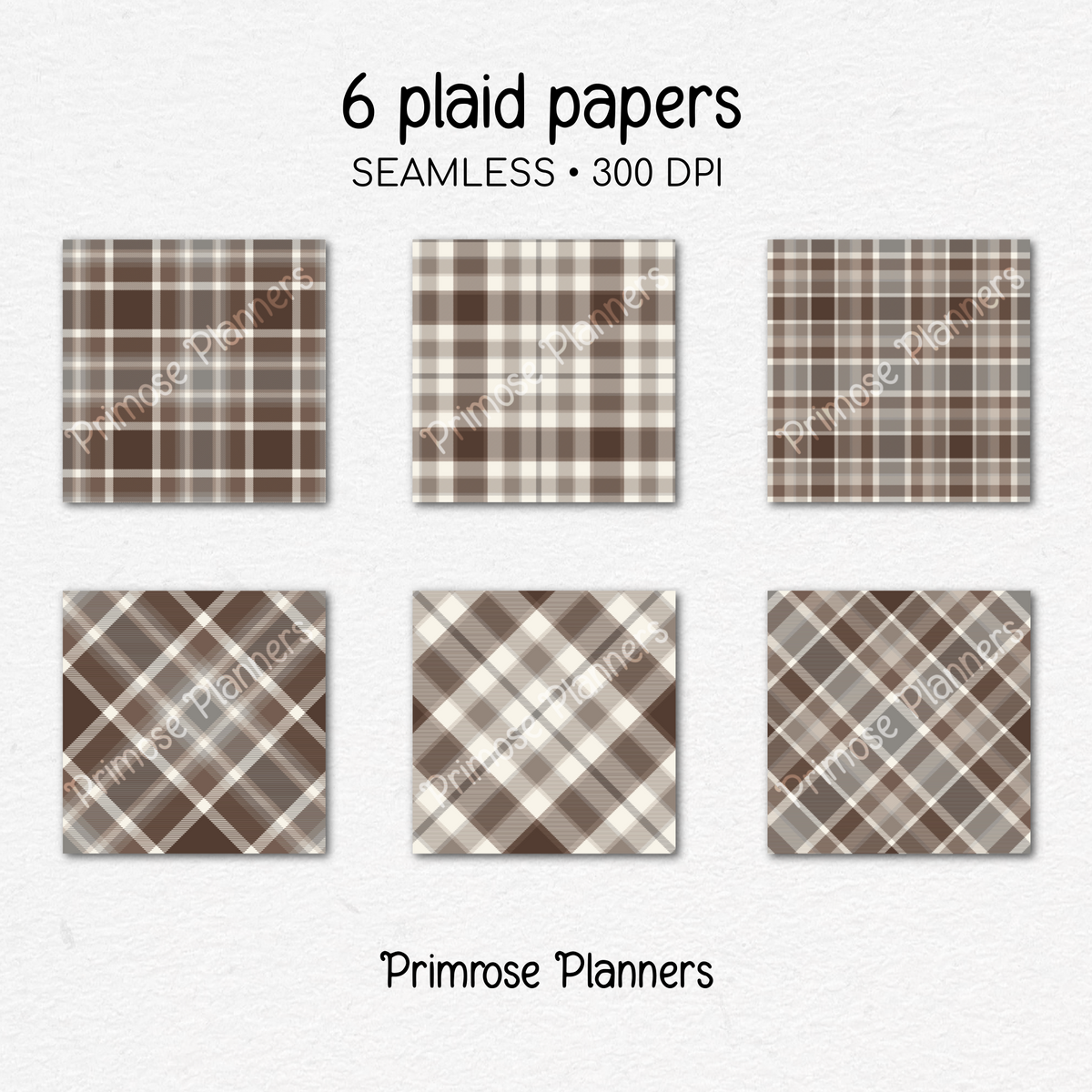Brown and Grey Plaid Digital Paper, Neutral Seamless Patterns, Modern Farmhouse Tartan Backgrounds, Commercial Use Scrapbook Pack