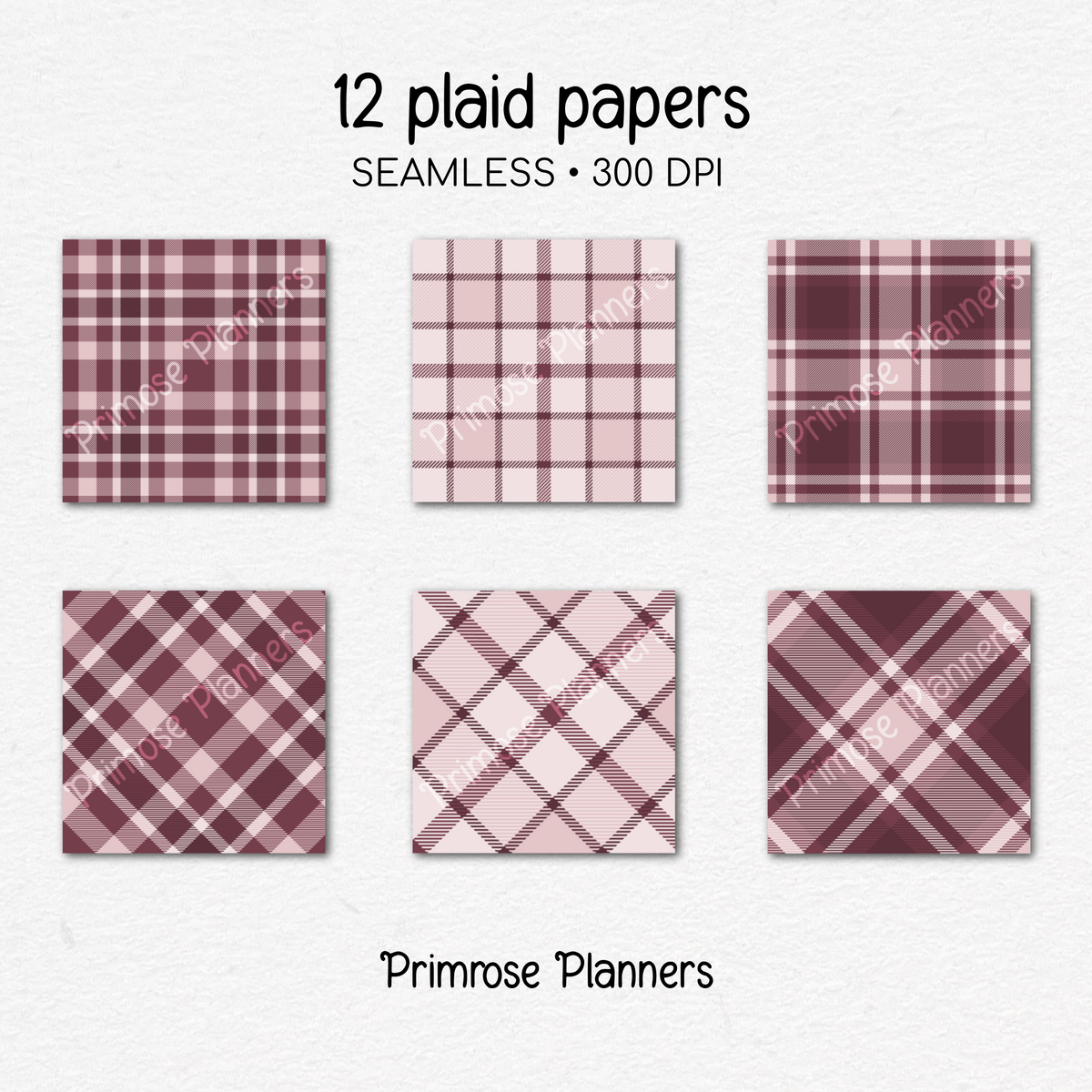Burgundy Rose Plaid Digital Paper | 12 Seamless Check Patterns | Printable 12x12 Scrapbook Backgrounds | Commercial Use Instant Download