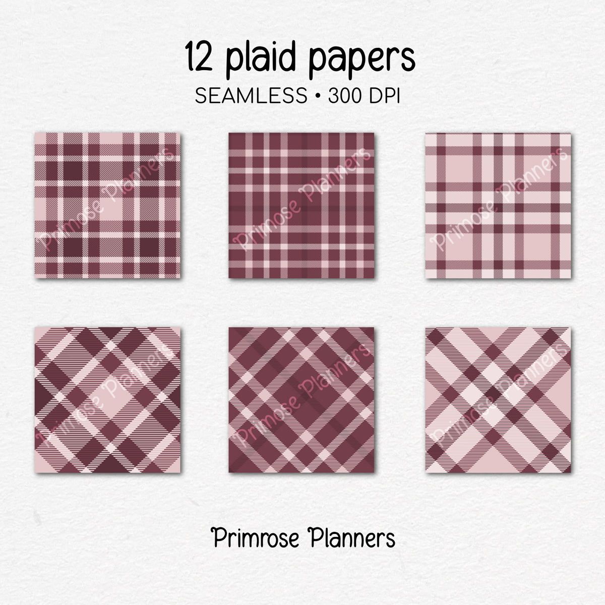 Burgundy Rose Plaid Digital Paper | 12 Seamless Check Patterns | Printable 12x12 Scrapbook Backgrounds | Commercial Use Instant Download