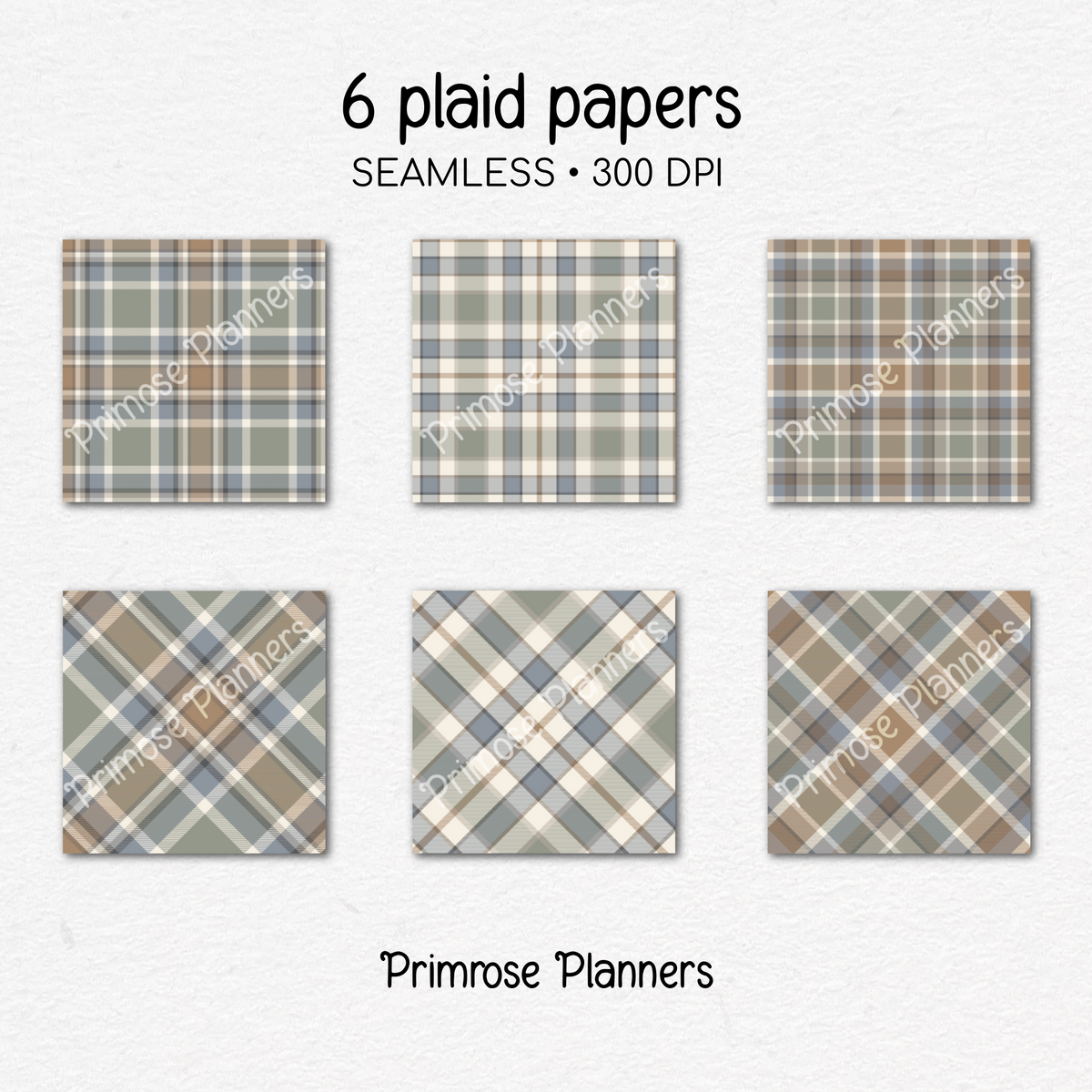 Farmhouse Neutral Plaid Digital Paper, Muted Seamless Patterns, Rustic Tartan Backgrounds, Commercial Use Scrapbook Pack