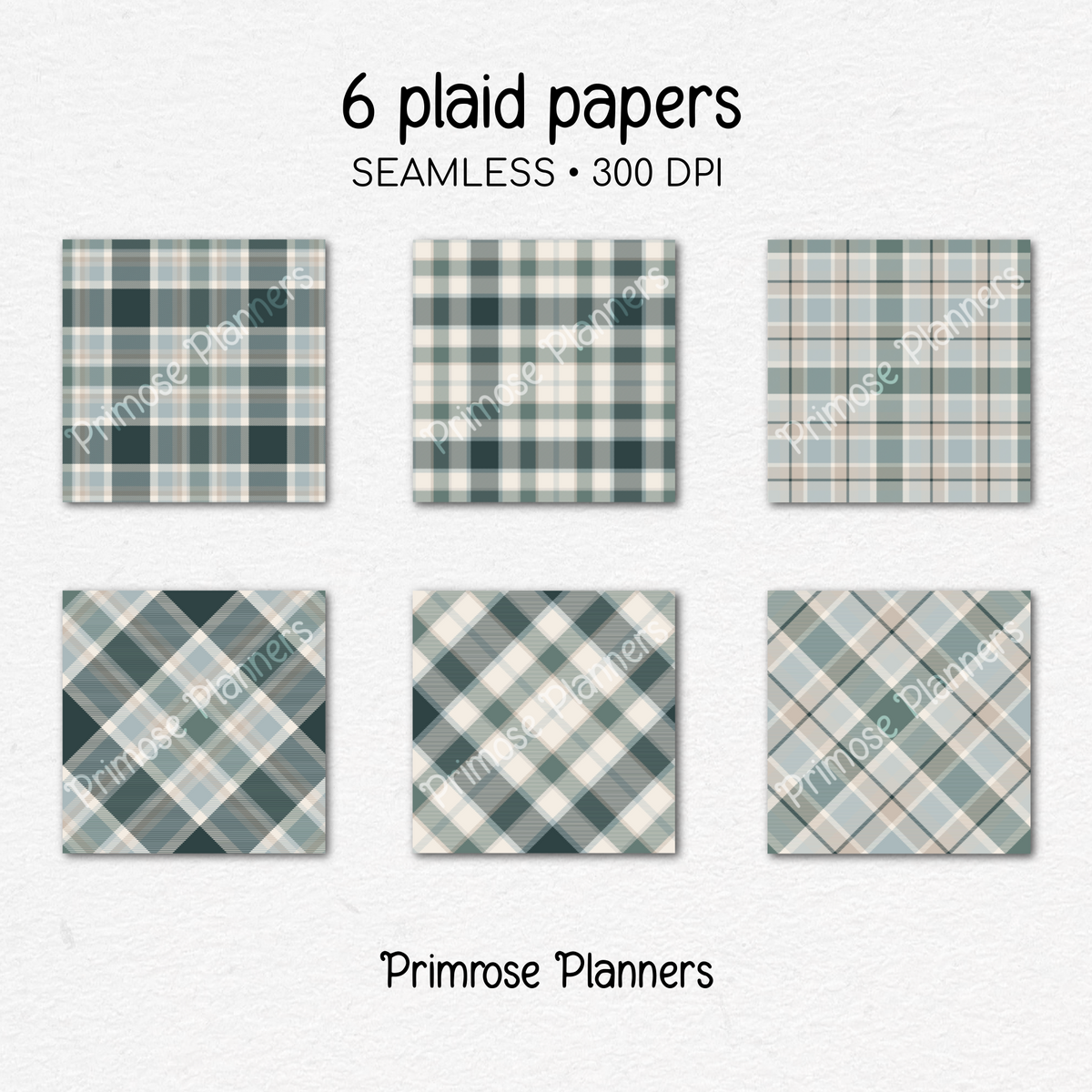 Frosted Pines Plaid Digital Paper, Winter Blue and Green Seamless Patterns, Cozy Holiday Tartan, Commercial Use Scrapbook Pack
