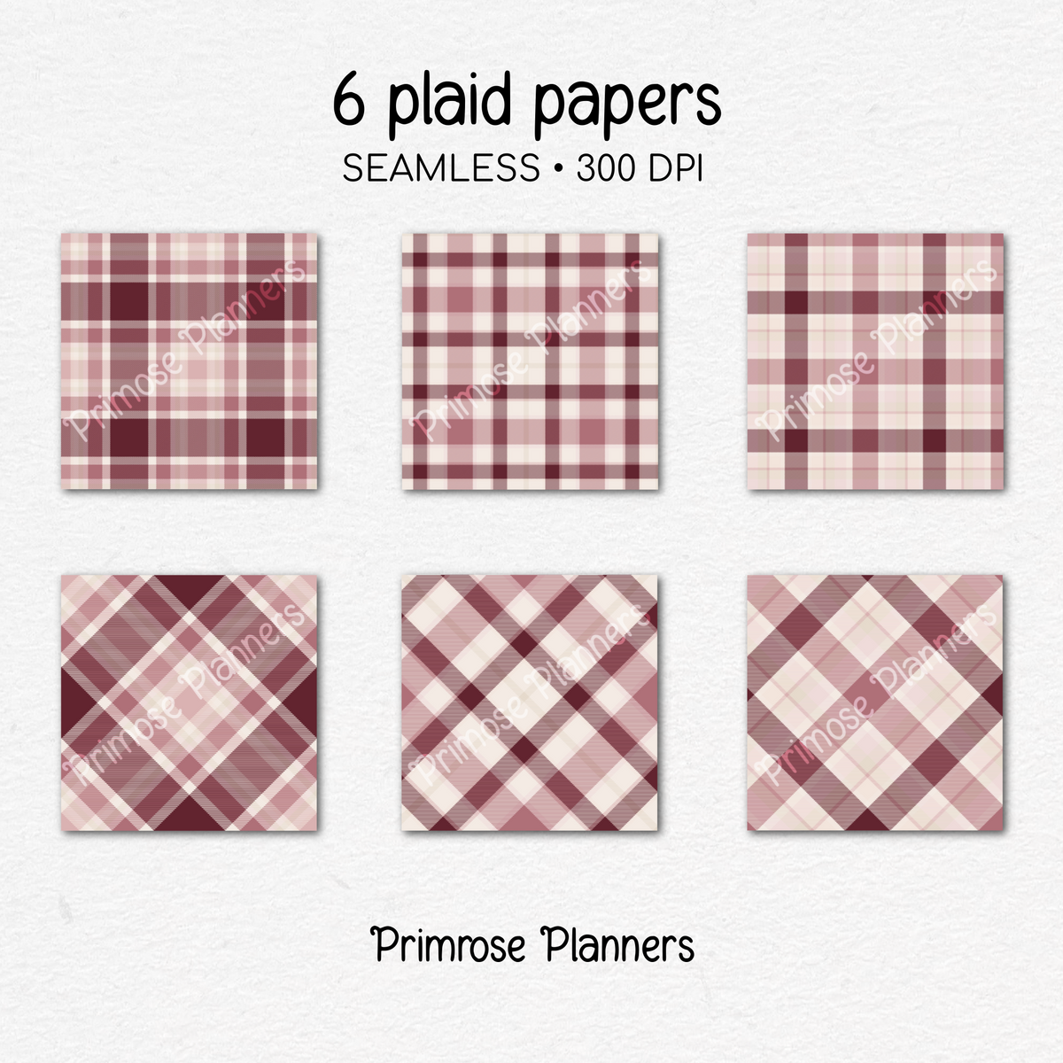 Cream Mauve Maroon Plaid Digital Paper, Valentines Seamless Patterns, Romantic Tartan Backgrounds, Commercial Use Scrapbook Pack
