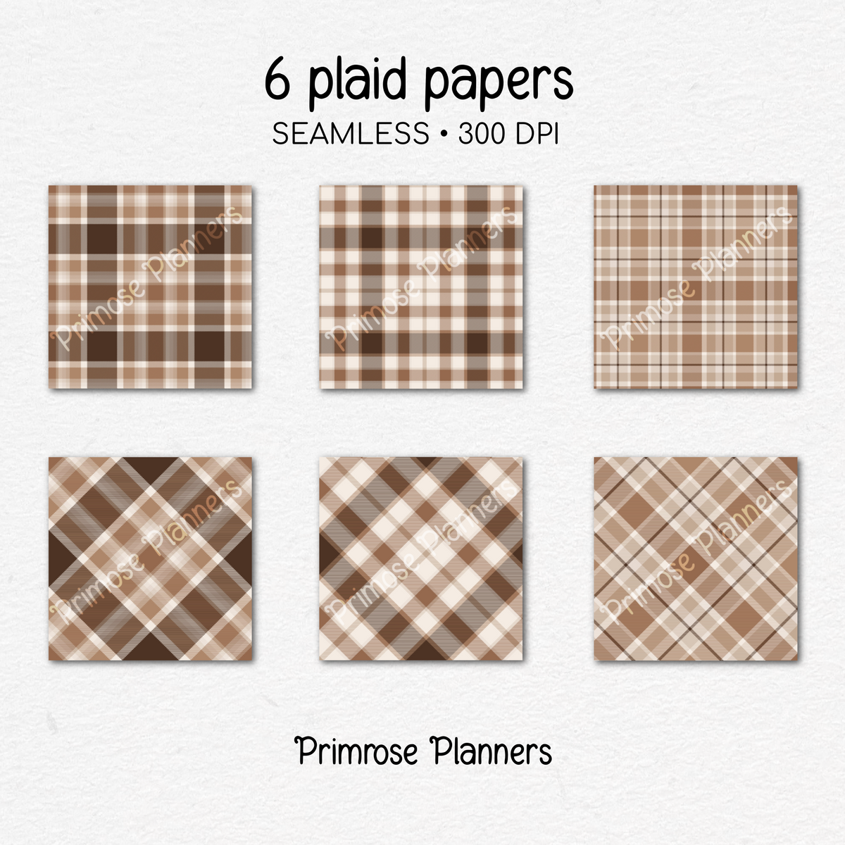 Gingerbread Tan Brown Plaid Digital Paper, Neutral Winter Seamless Patterns, Cozy Tartan Backgrounds, Commercial Use Scrapbook Pack