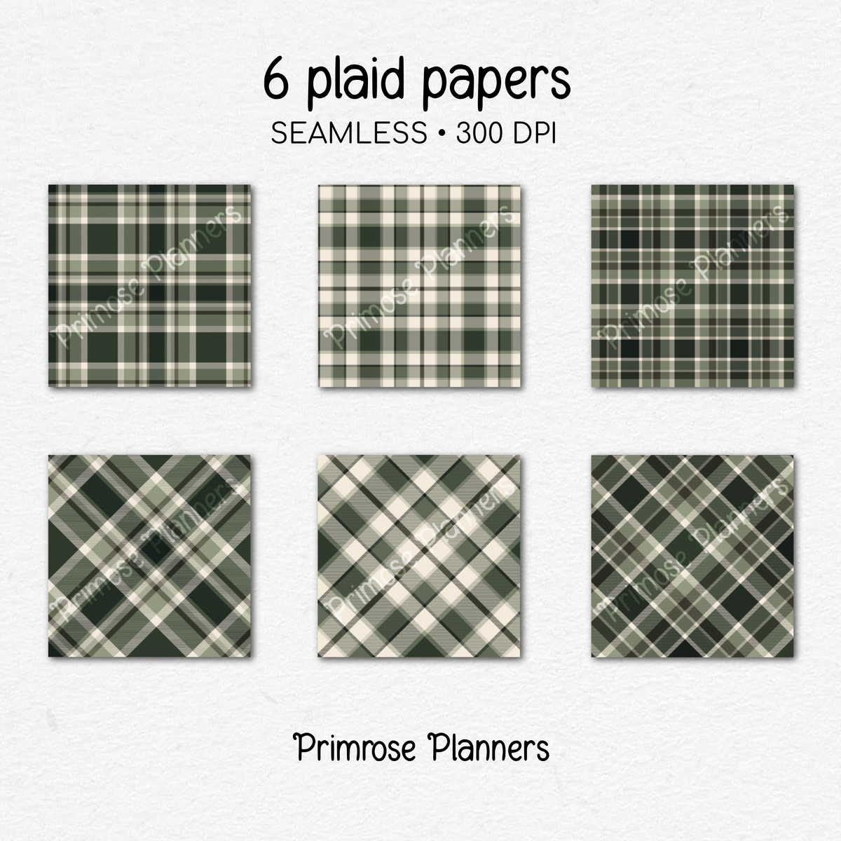 Green and Cream Plaid Digital Paper, Earthy Seamless Patterns, Forest Tartan Backgrounds, Commercial Use Scrapbook Pack