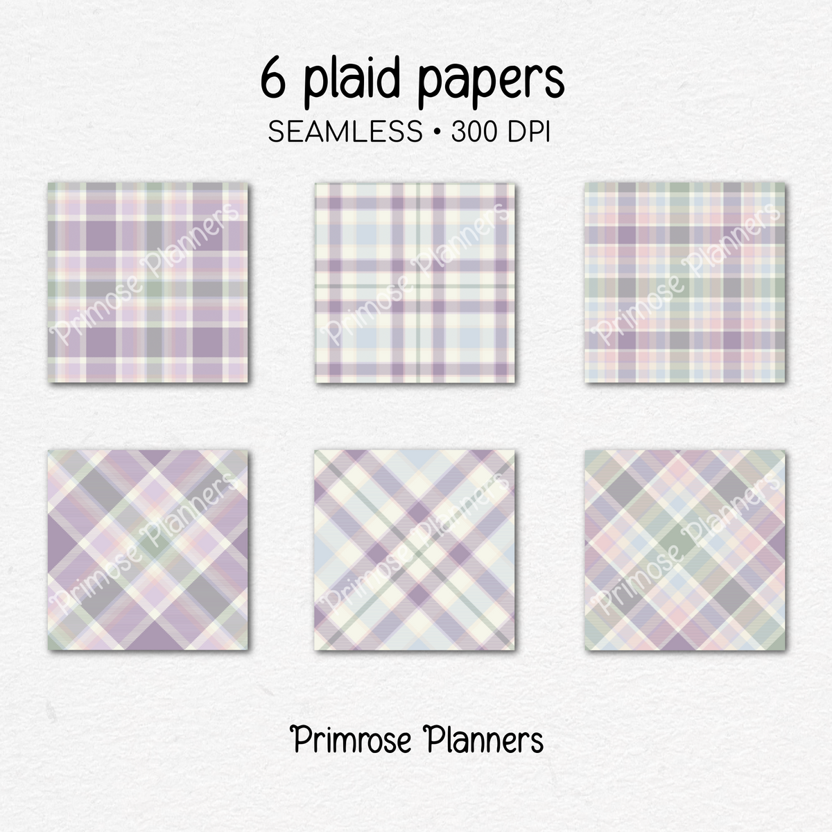 Lavender Blue Sage Plaid Digital Paper, Pastel Spring Seamless Patterns, Easter Tartan Backgrounds, Commercial Use Scrapbook Pack