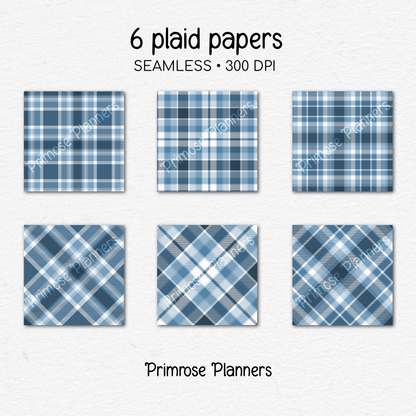 Icy Blue Plaid Digital Paper, Winter Blue Seamless Patterns, Farmhouse Gingham Scrapbook Backgrounds, Minimalist Commercial Use