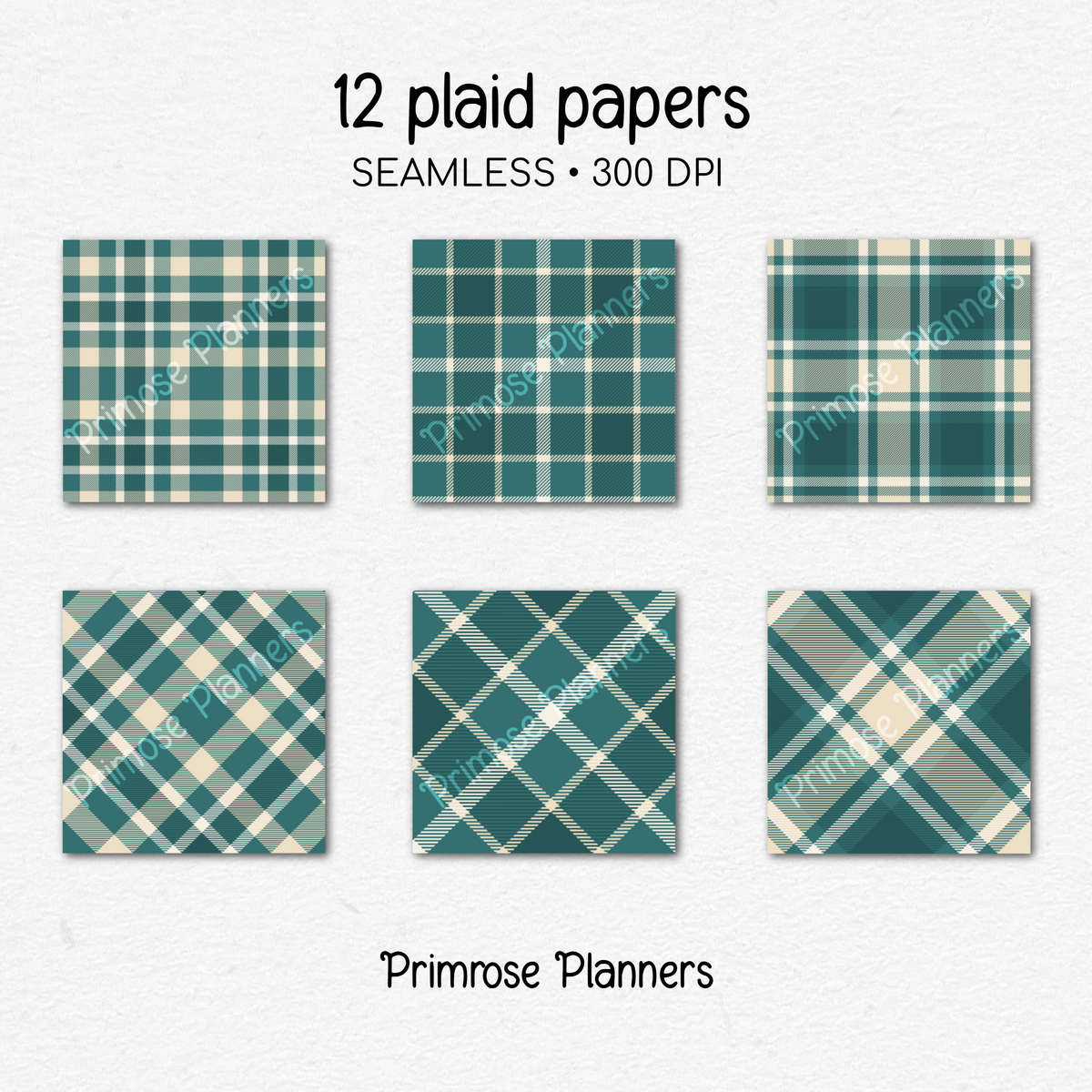 Printable Teal Plaid Digital Paper | Ivory Check Patterns for Planners & Scrapbooking | 12x12 Backgrounds | Commercial Use Download