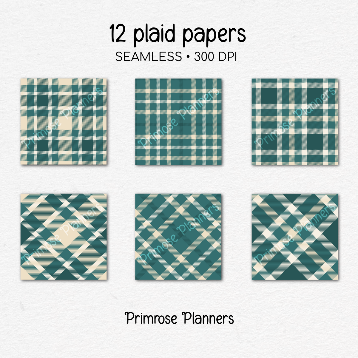 Printable Teal Plaid Digital Paper | Ivory Check Patterns for Planners & Scrapbooking | 12x12 Backgrounds | Commercial Use Download