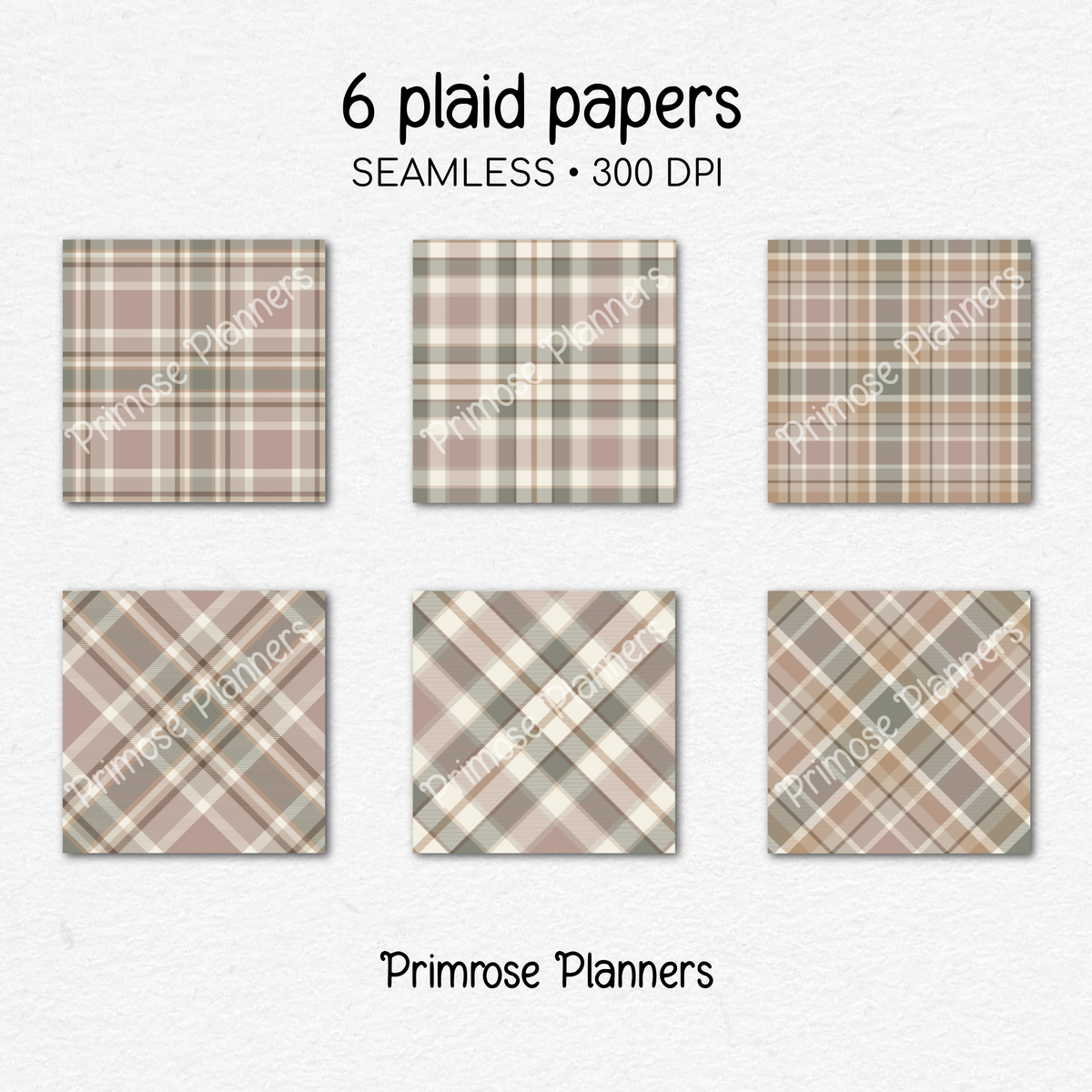 Mauve Tan Brown Plaid Digital Paper, Neutral Boho Seamless Patterns, Tartan Backgrounds, Commercial Use Scrapbook Pack