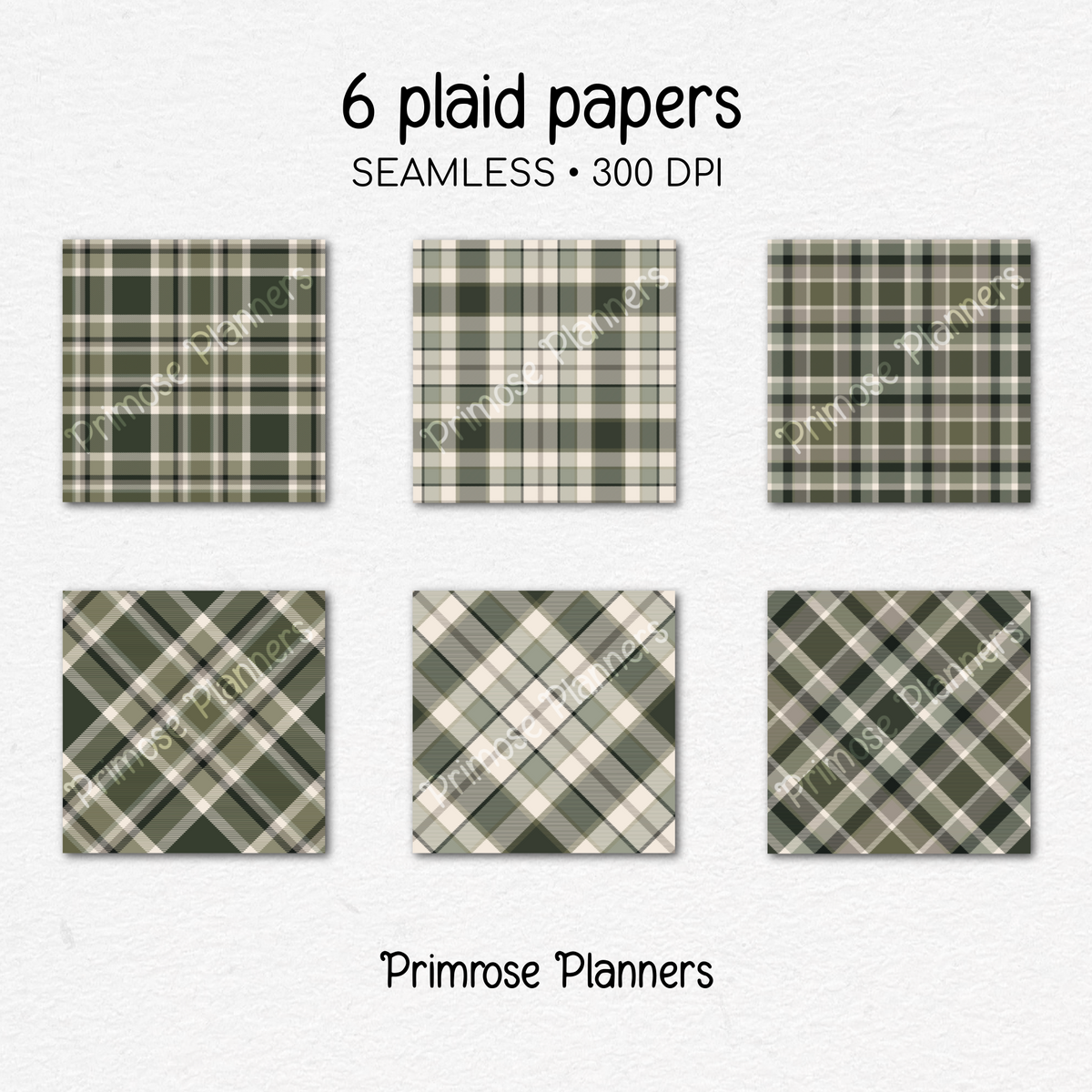 Cream Moss & Grey Plaid Digital Paper, Green Seamless Patterns, Farmhouse Gingham Scrapbook Backgrounds, Minimalist Commercial Use