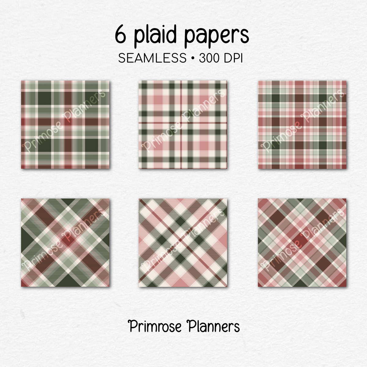 Blush Maroon & Sage Plaid Digital Paper, Christmas Seamless Patterns, Farmhouse Holiday Scrapbook Backgrounds, Commercial Use
