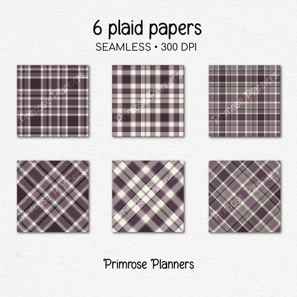Dusty Purple & Grey Plaid Digital Paper, Moody Seamless Patterns, Farmhouse Gingham Scrapbook Backgrounds, Minimalist Commercial Use