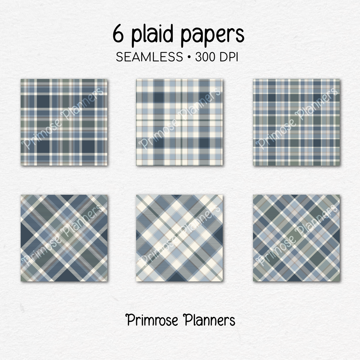 Navy Sage Taupe Plaid Digital Papers, Earth Tone Seamless Patterns (Commercial Use)