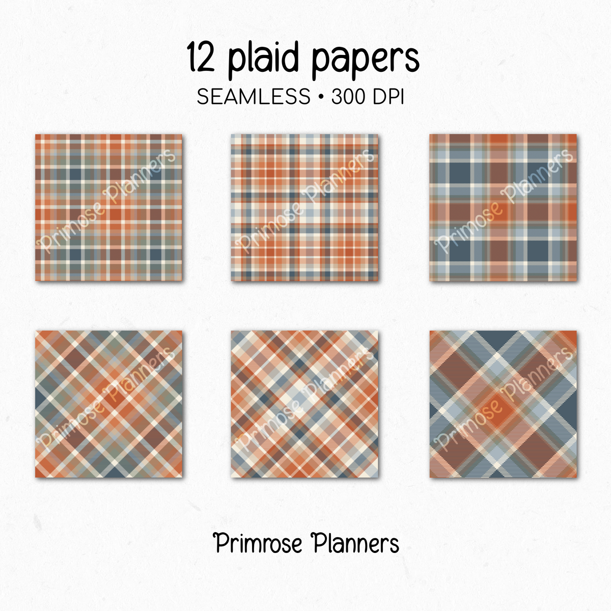 October Nights Plaid Digital Paper Pack, Dark Blue Orange Fall Scrapbook Backgrounds, Cozy Thanksgiving Pattern, Commercial Use