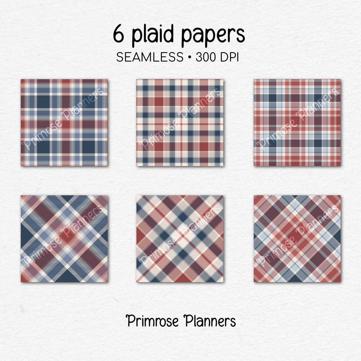 Red Beige Blue Plaid Digital Paper, Americana Seamless Patterns, Coastal Farmhouse Tartan, Commercial Use Scrapbook Pack