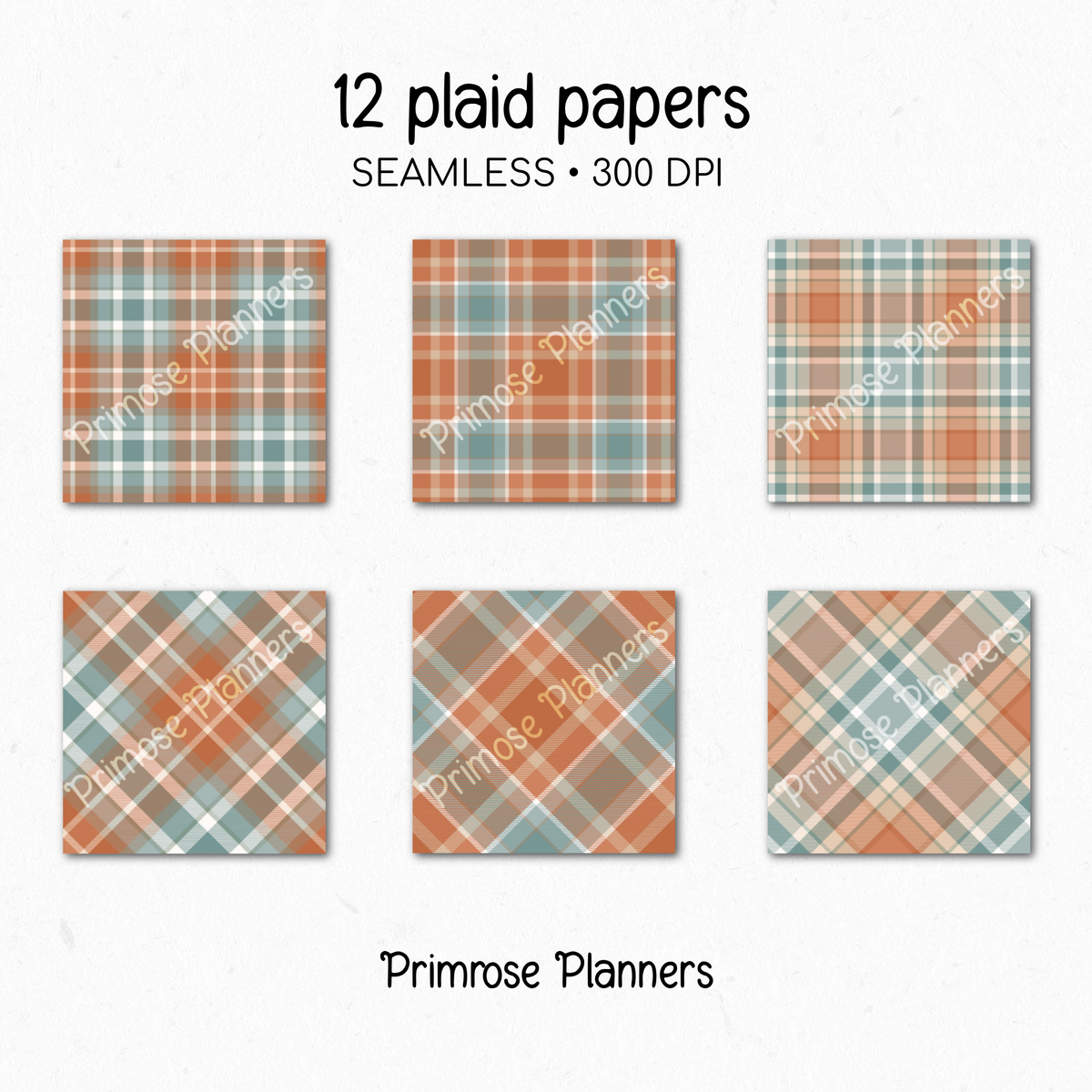 Rust and Teal Tartan Plaid Digital Paper Pack, Orange Blue Fall Scrapbook Backgrounds, Cozy Thanksgiving Pattern