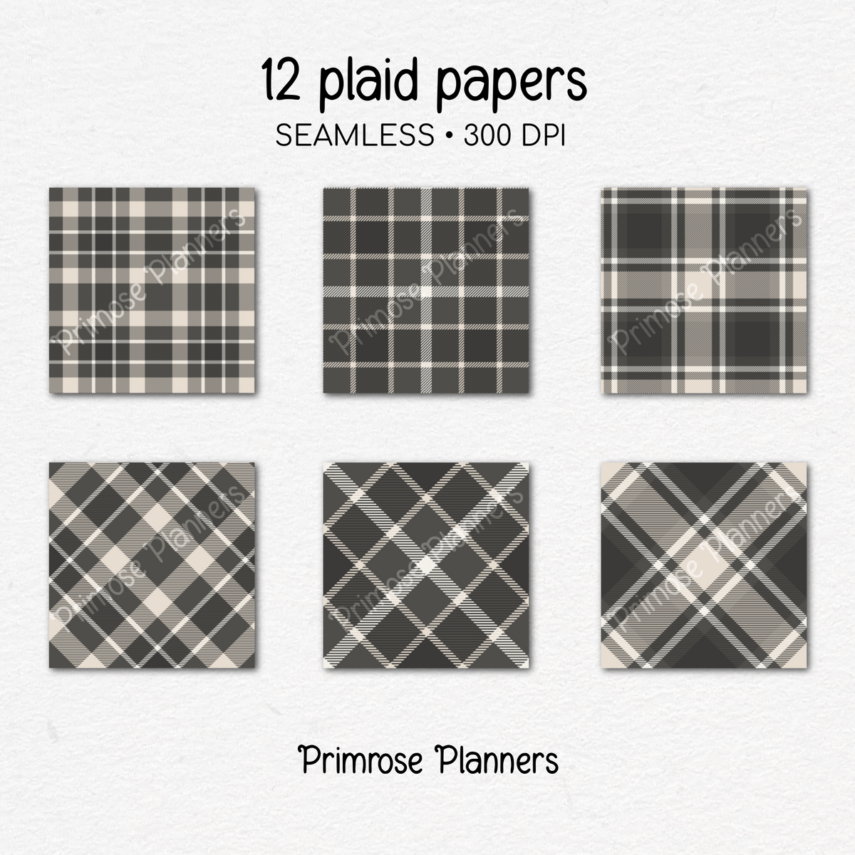 Printable Charcoal Plaid Digital Paper | Taupe Check Patterns for Planners & Scrapbooking | 12x12 Backgrounds | Instant Download