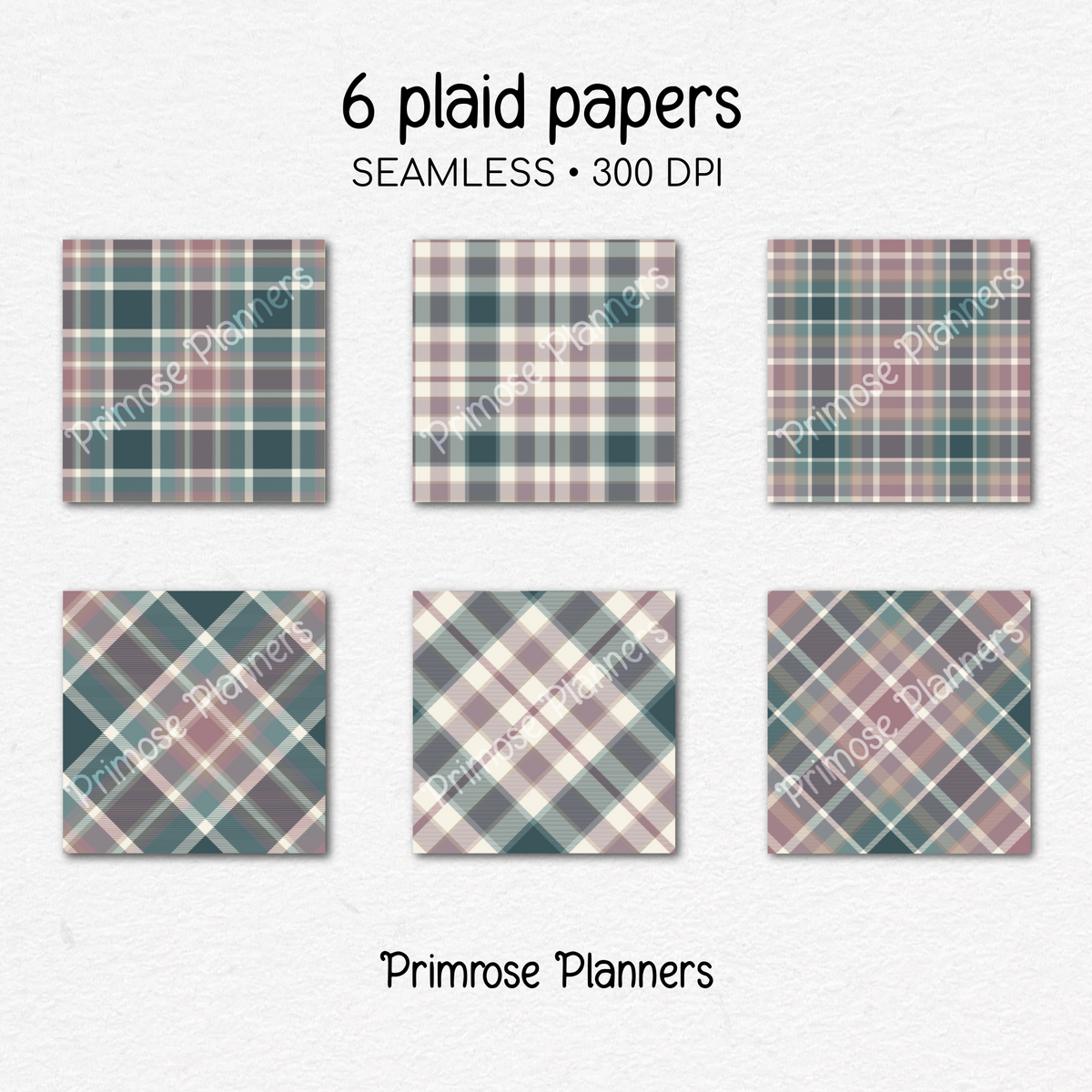 Teal Mauve and Lavender Plaid Digital Paper, Pastel Fall Seamless Patterns, Tartan Backgrounds, Commercial Use Scrapbook Pack