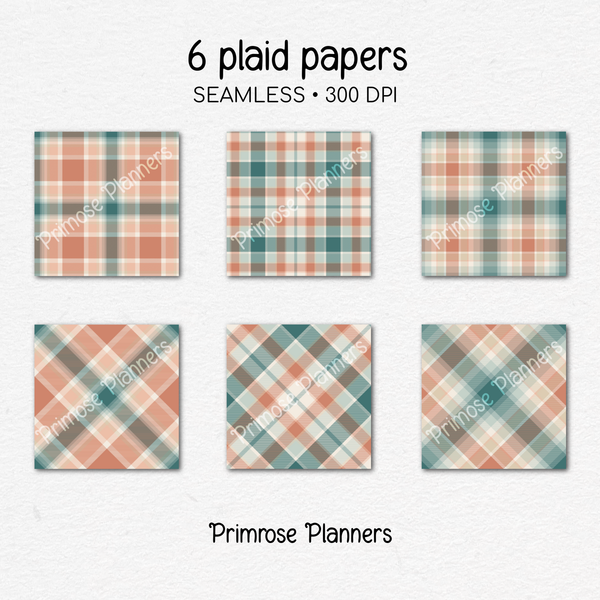 Terracotta and Teal Plaid Digital Paper, Boho Fall Seamless Patterns, Tartan Backgrounds, Commercial Use Scrapbook Pack