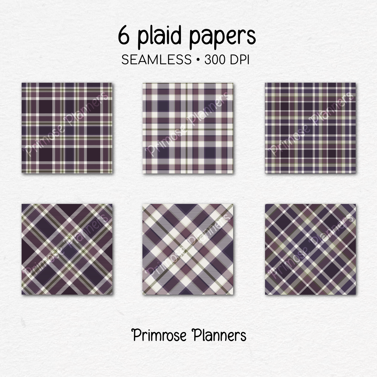 Plum Purple and Green Plaid Digital Paper, Moody Seamless Patterns, Tartan Backgrounds, Commercial Use Scrapbook Paper Pack