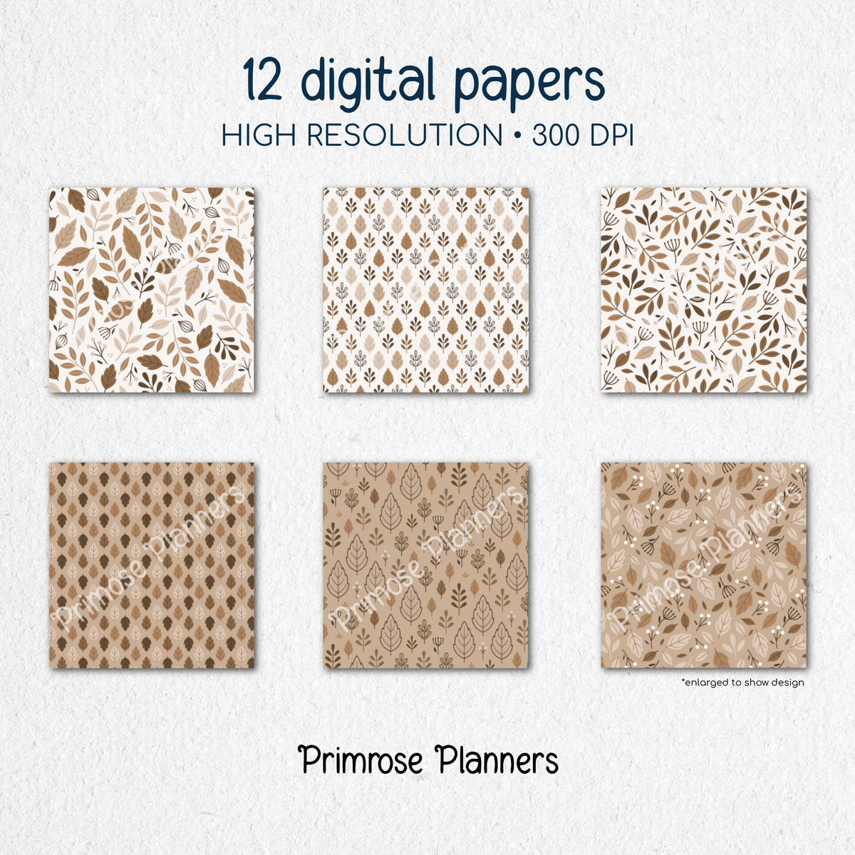 Tan & Brown Leaf Digital Paper, Neutral Fall Scrapbook Backgrounds, Earth Tone Botanical Patterns, Boho Autumn Pages