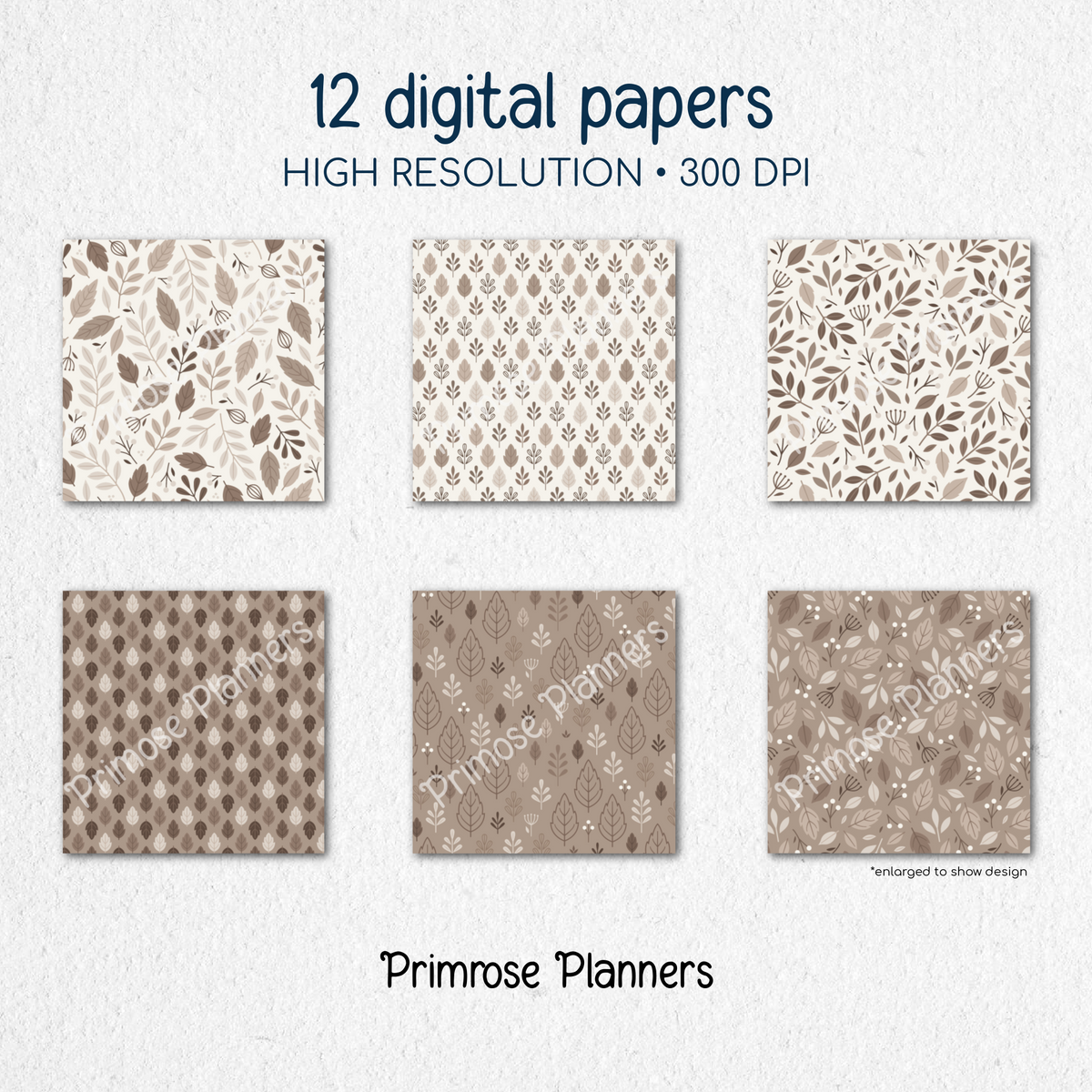 Taupe Leaf Digital Paper, Neutral Botanical Scrapbook Backgrounds, Earth Tone Fall Foliage Patterns, Minimalist Beige Pages