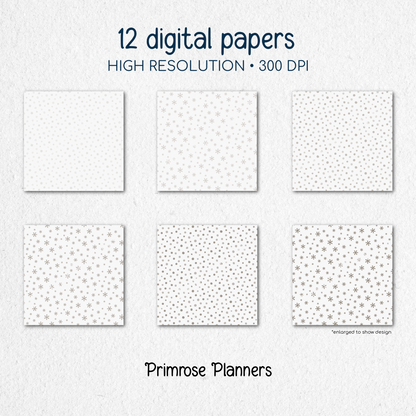 Taupe Snowflake Digital Paper, Neutral Winter Scrapbook Backgrounds, Beige Minimalist Holiday Patterns, Falling Snow Pages