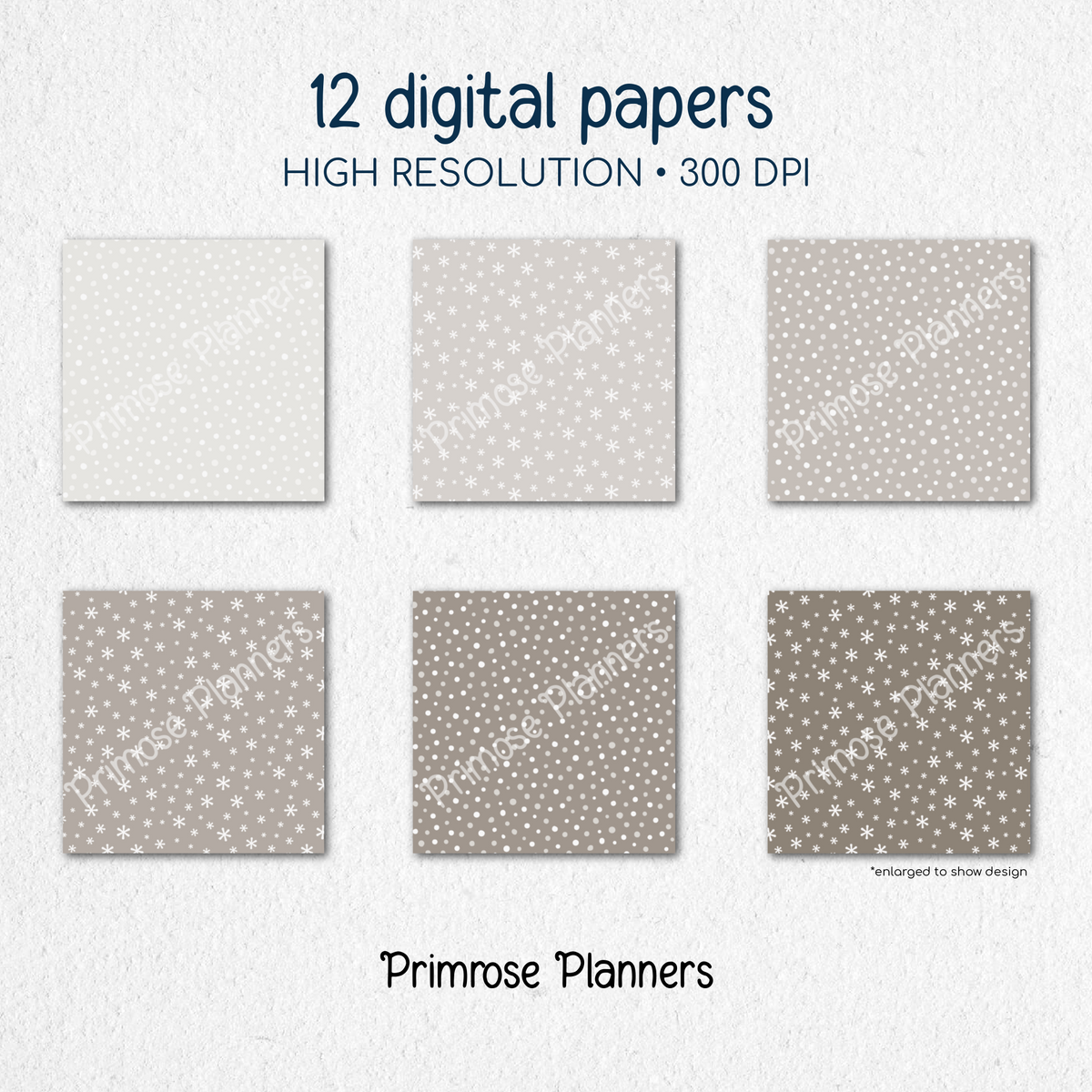 Taupe Snowflake Digital Paper, Neutral Winter Scrapbook Backgrounds, Beige Minimalist Holiday Patterns, Falling Snow Pages